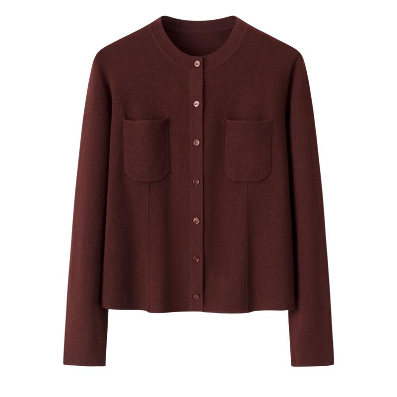 

100% Чистый Кашемир Утолщенный Кардиган на Пуговицах с Круглым Вырезом — Повседневный Модный Свитер на Осень/Зиму XXL бордовый