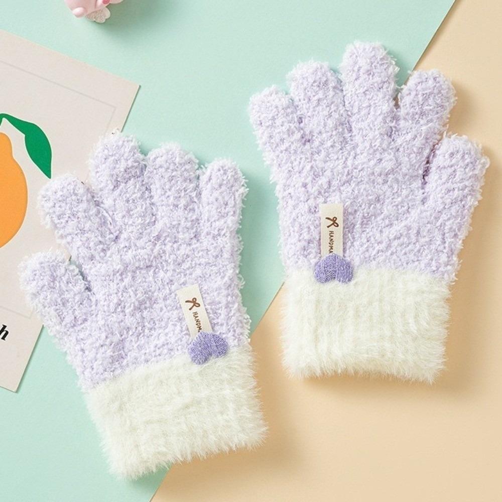 Thickened Warmth Children's Gloves Plush Cuffs Warm Mittens Full Finger Gloves  Cold Weather Wear