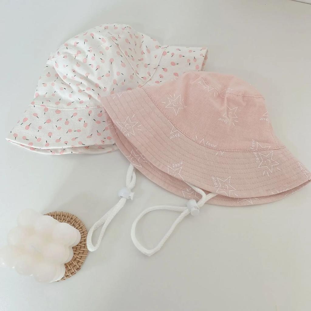 1-12Year Kids Fisherman Hat Pink Print Girl Baby Bucket Hats Cotton Breathable UV Protection Basin Cap Children Sunshade Visors