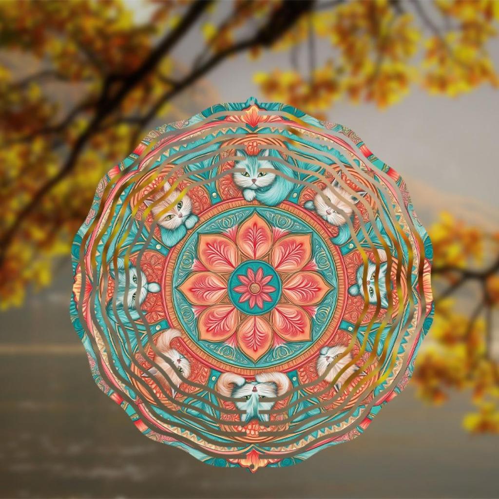 Vibrant Mandala Design Metal Wind Chime for Outdoor Garden Balcony Decor 360 Degree Rotation Handcrafted Artwork All Seasons Hanging Ornament