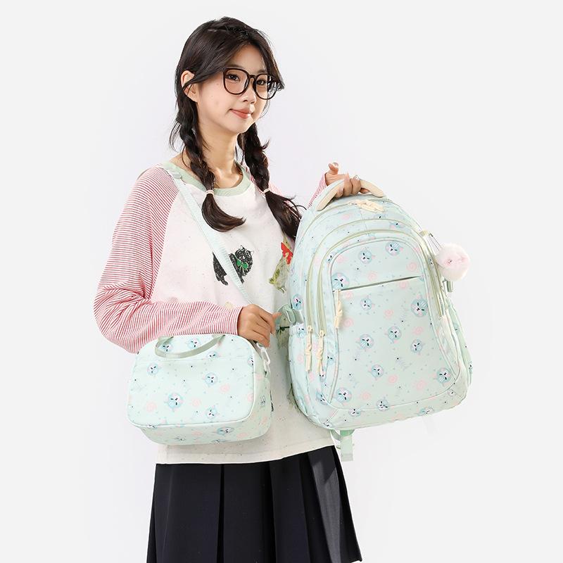 New Kitten Pattern Junior High School School Bag Girl Two Piece Set Elementary School Middle School Students Backpack Large Capacity