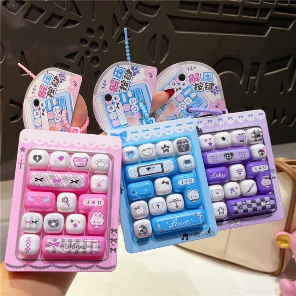 Cartoon 14 Keys Keyboard Keychain Cute Stress Relief Fidget Toy Student Gift