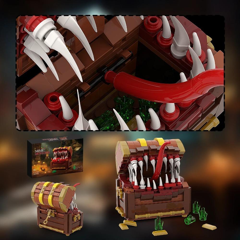 330Pcs Mimic Treasure Chest Monster Building Block Kit,MOC Pirate Treasure Box Games Series Loot Assemble Construction Brick Set