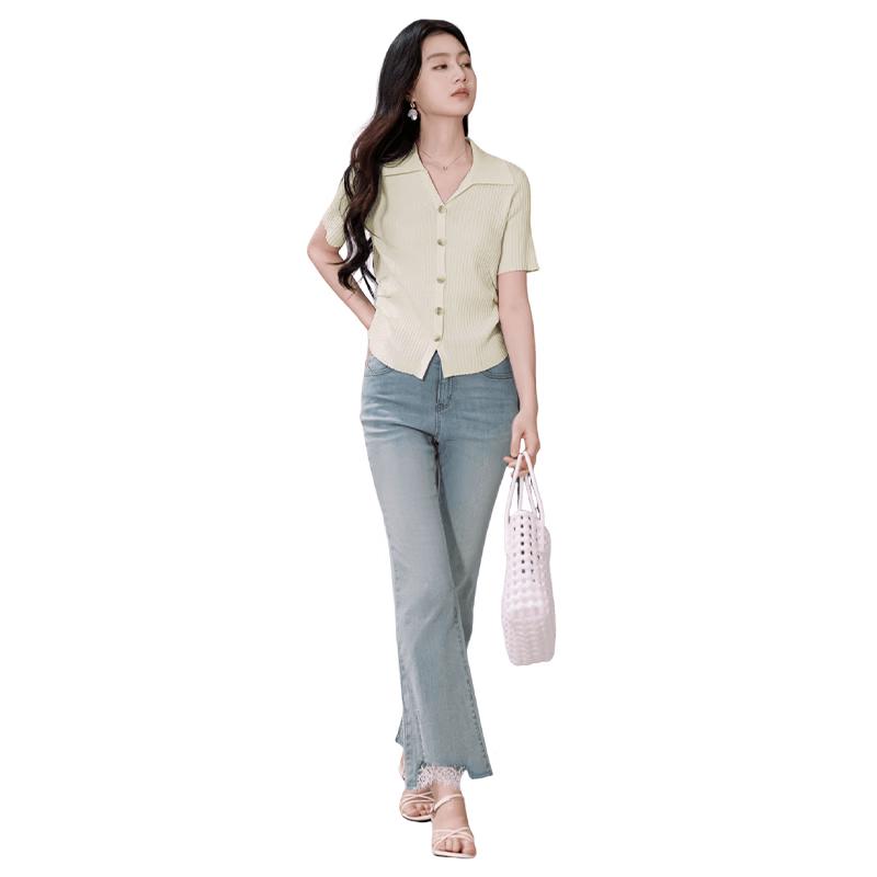Xiangying Women s V-Neck Slim Fit Knit Short Sleeve Top S