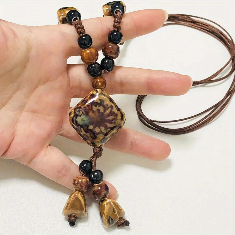 

Универсальное керамическое ожерелье в стиле ретро для женщин, богемная длинная цепочка для свитера с геометрическим рисунком и минималистичными темпераментными аксессуарами коричневый