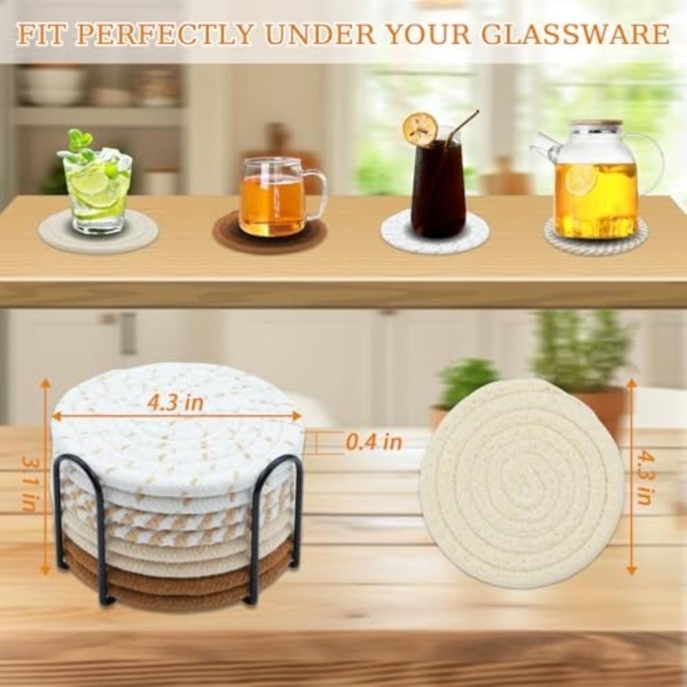 8Pcs Boho Style Cotton Woven Coasters Set Thickened Absorbent Potholders Set Eco-Friendly Trivets Set Cooking