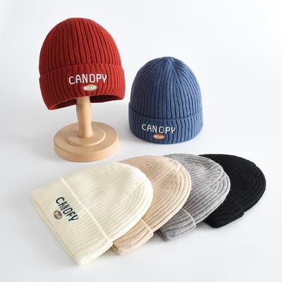 Children's Windproof Knit Beanie - Warm, Simple Embroidered Hat for Boys and Girls, Outdoor Fashion.
