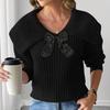 Women's Short Large Collar Butterfly Knot Splicing Pullover Sweater Top