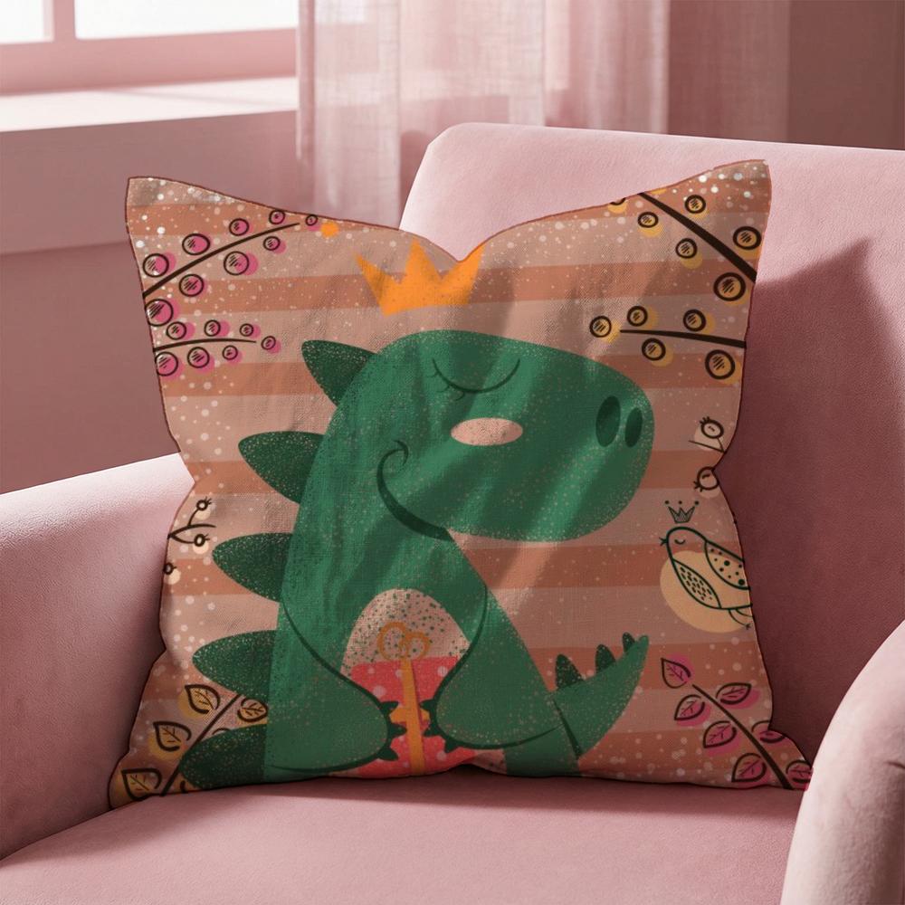 Cute Cartoon Dinosaur Cushion Cover Multi-Scene Pillow Cover for Home & Car - Reversible, Soft & Durable for Daily Use