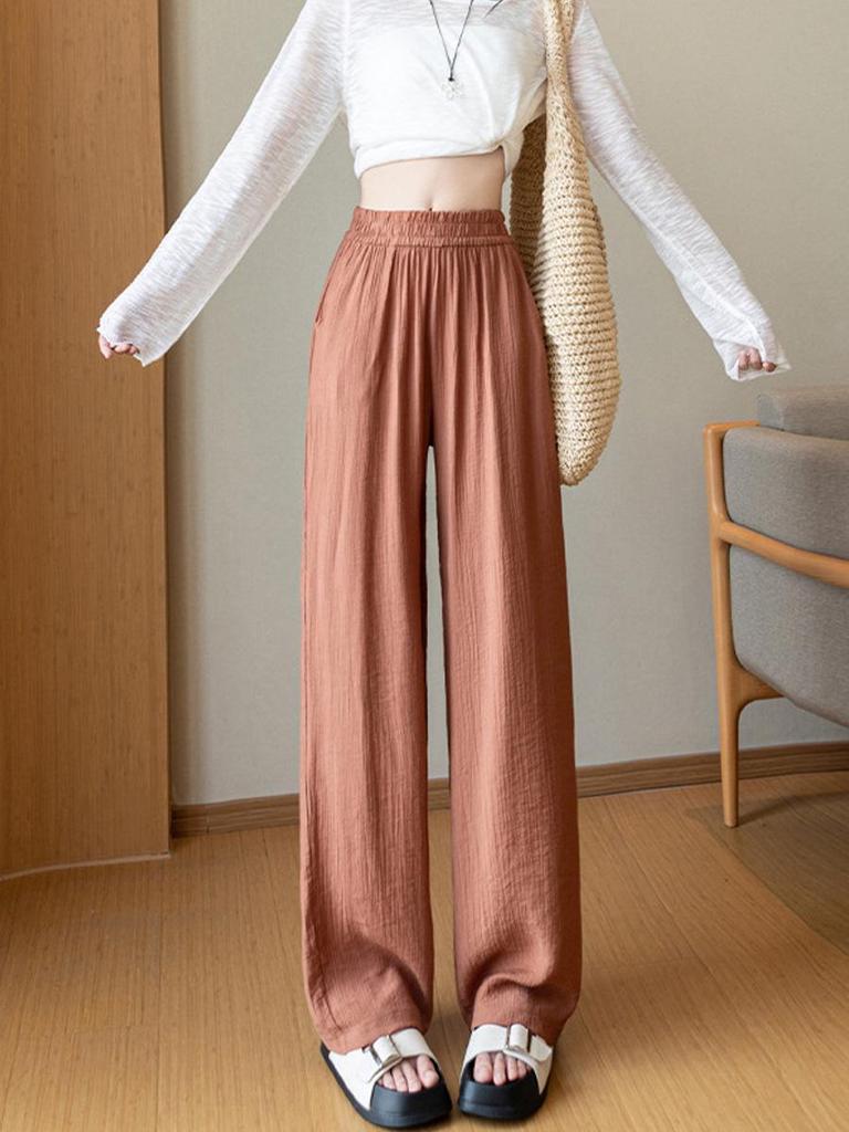 Women's Summer Loose Wide-Leg Linen Pants - Lightweight Ice Silk, Versatile Straight Leg Style, Casual Yamamoto Design