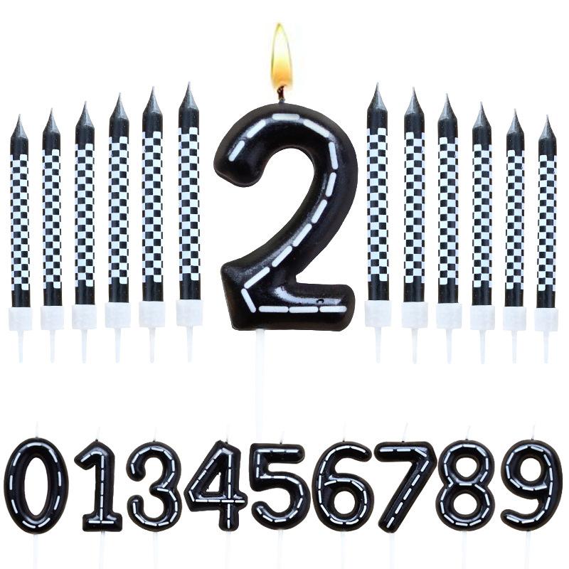 6Pcs 1 To 9 Number Candle For Racers Black and White Checkered Candle Anniversary Truck Candle Cake Topper Festival Candles Cake