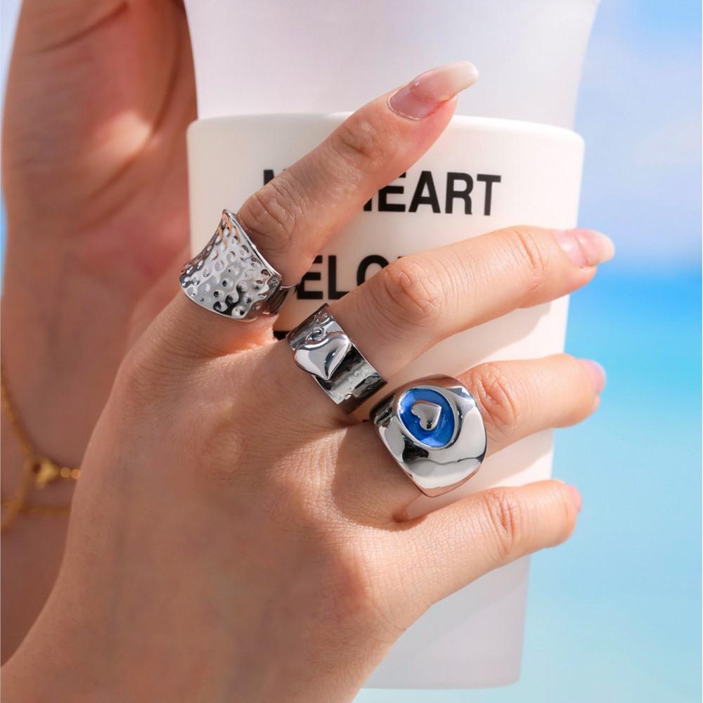 Minimalist Heart Charm Ring In 18k Gold Plated Stainless Steel Waterproof Non Tarnish Glossy Wide Open Rings For Women