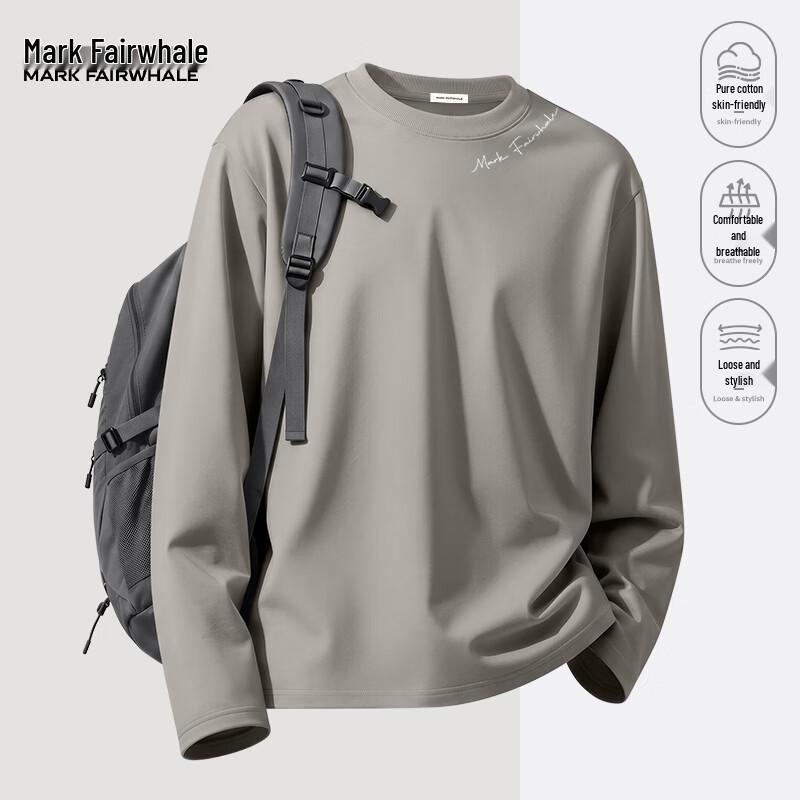 Mark Fairwhale Men's Loose Fit Pure Cotton Long Sleeve Crew Neck T-Shirt