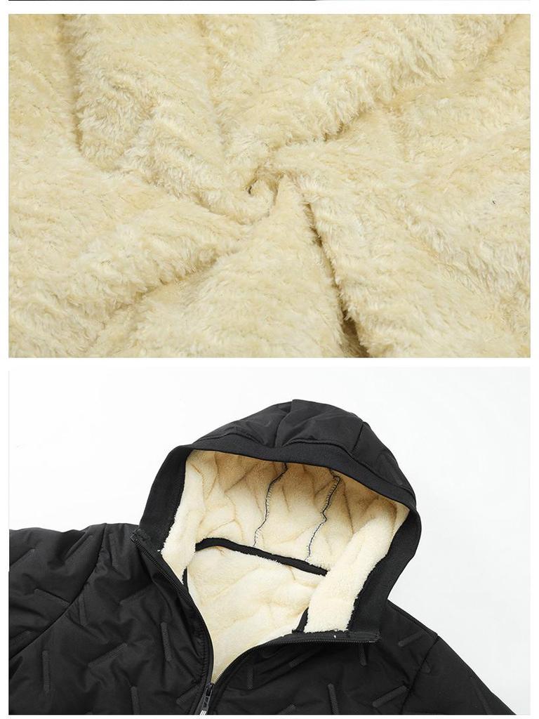 Herren-Lammwoll-Jacke mit Stehkragen und Kapuzenweste mit Fleece-Futter für mittlere und ältere Menschen