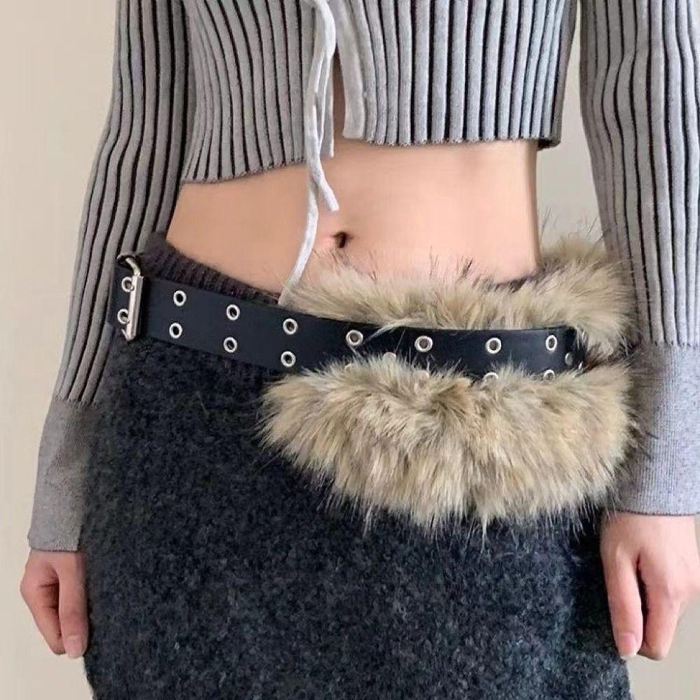 PU Leather Leather Fur Belt Rivet Y2K Waistband Fashion Furry Waistband Dress Decoration