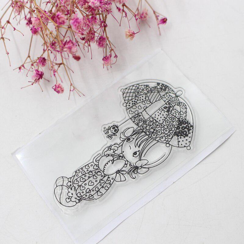 1PCS Umbrella Girl Transparent Silicone Clear Rubber Stamp Cling Diary Scrapbooking