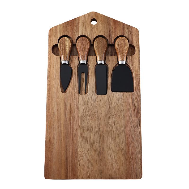 Acacia Wood Cheese Board with Stainless Steel Cheese Knife Set Home Kitchen Cheese Serving Platter Tools
