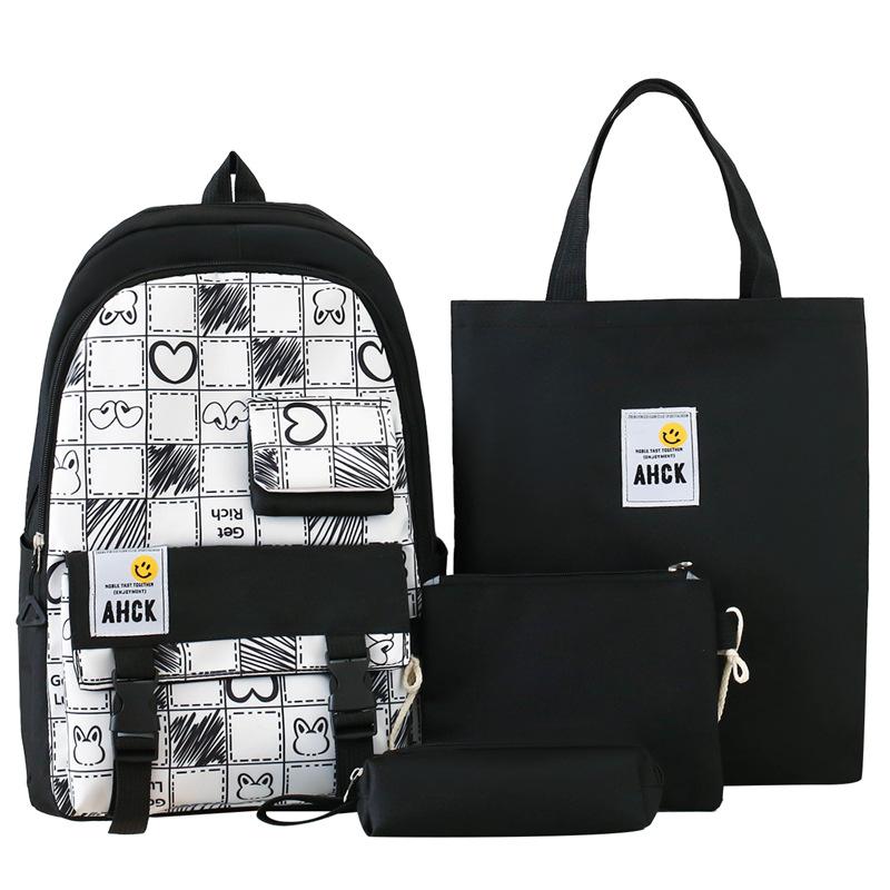 New Backpack Trendy Junior High School Students Four Piece School Bag Large Capacity Computer Bag Backpack