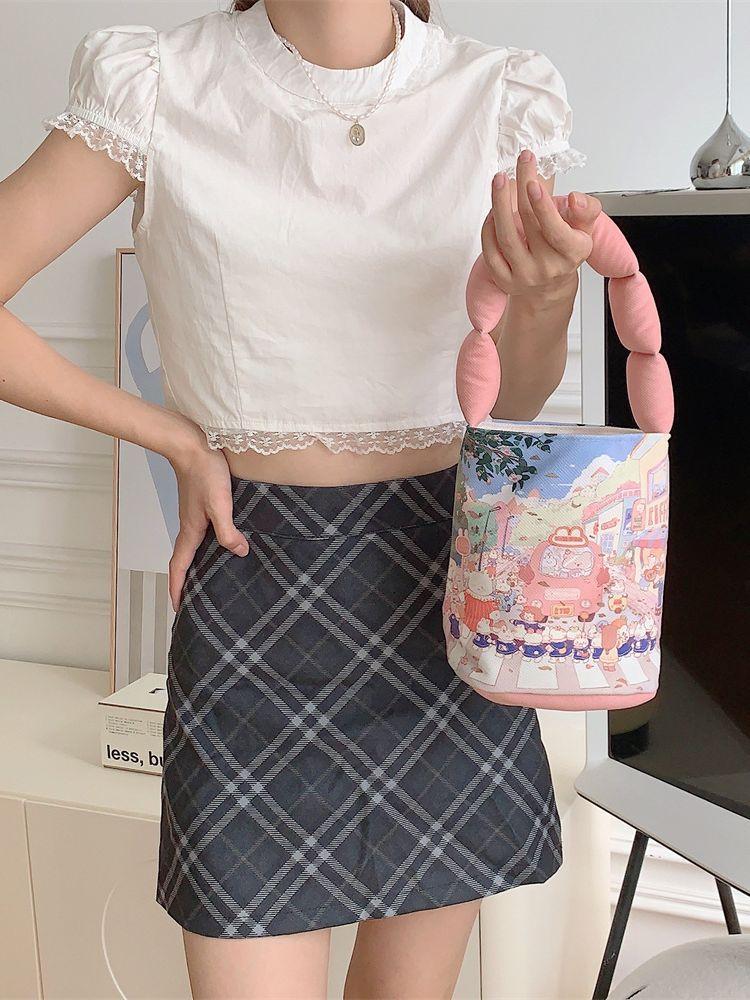 Printed Cute Cartoon Small Canvas Tote Bag For Women Lightweight Handbag Soft