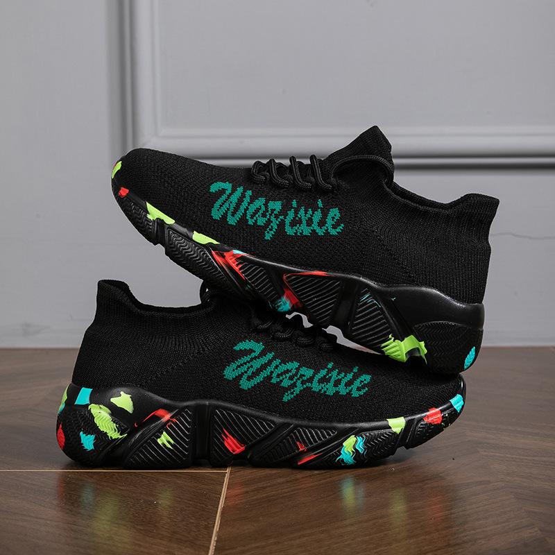 Factory direct sales couple sports and leisure large size high-elastic flying woven breathable shoes trendy fashion lightweight socks shoes