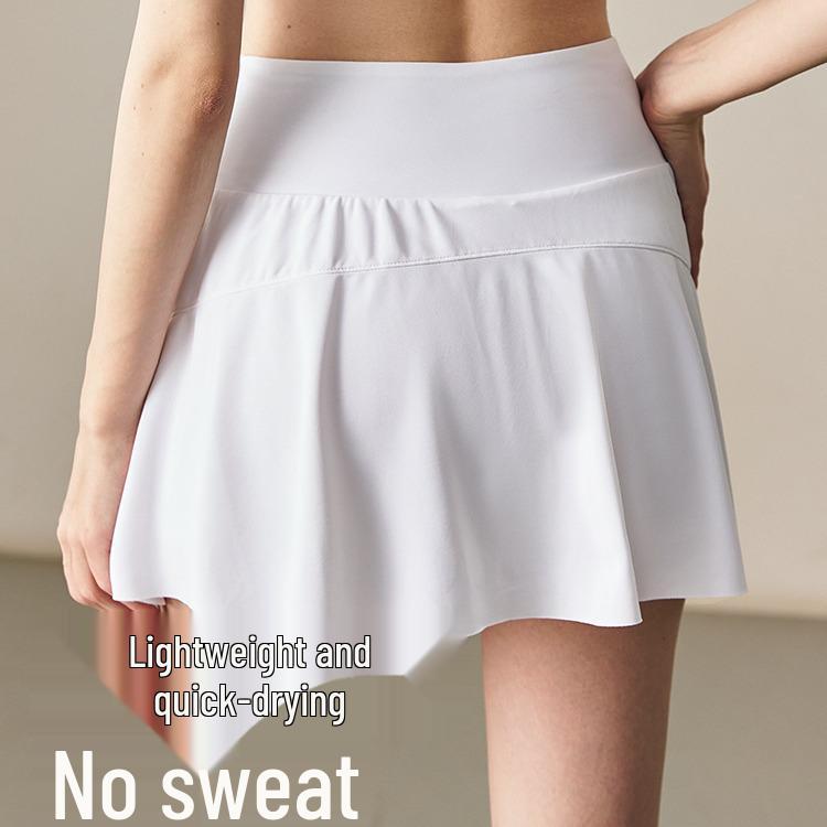 White Sports Mini Skirt: Two-Piece Style, Anti-Exposure - Perfect for Badminton, Tennis, Running & Fitness. Women's Half Skirt for Summer.
