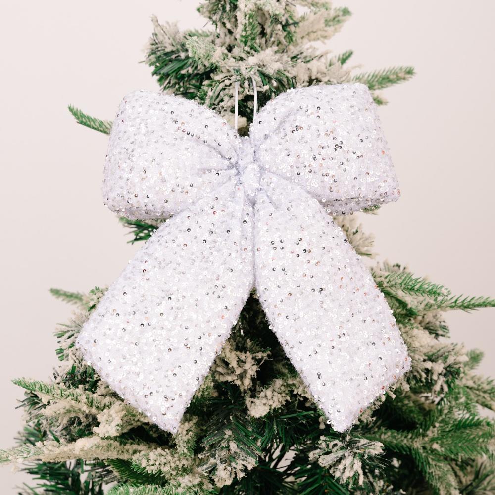 Christmas Sequin Bow Ornament Festive Shiny Decor Accessory for Indoor Christmas Tree Holiday Party Home Decoration Favor
