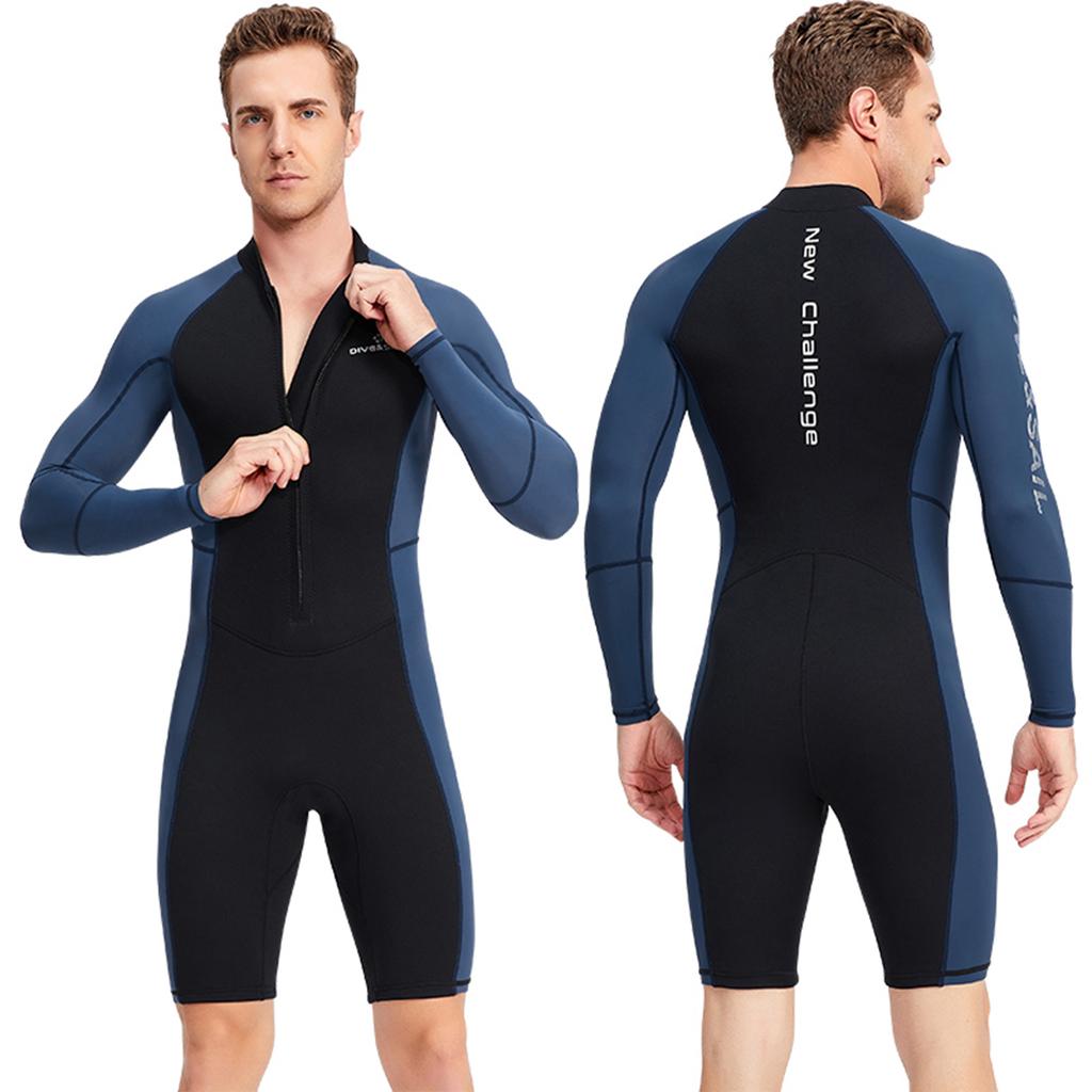 Costum de neopren pentru bărbați 1.5mm Shorty Costum de scufundare pantaloni scurți Scufundare corp întreg Fermoar frontal Skin de scufundare pentru surfing caiac