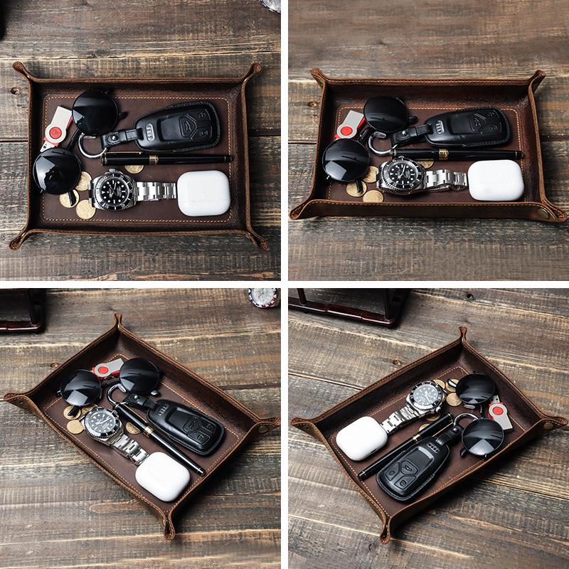 Handgefertigte Crazy Horse Leder Schale - Kreatives Rechteckiges Schreibtischornament und Kleinteile Aufbewahrungsbox.