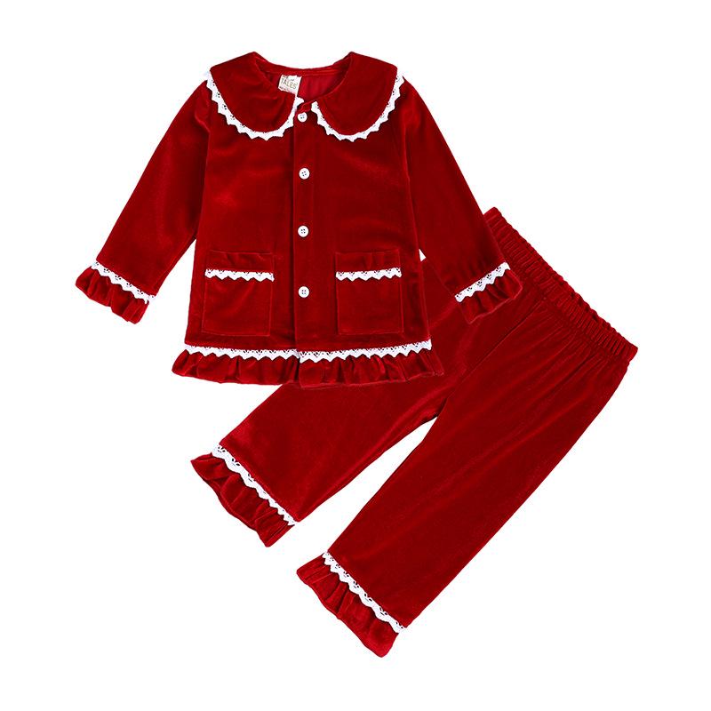 Children's Gold Velvet Pajamas - Autumn/Winter Homewear for Boys and Girls