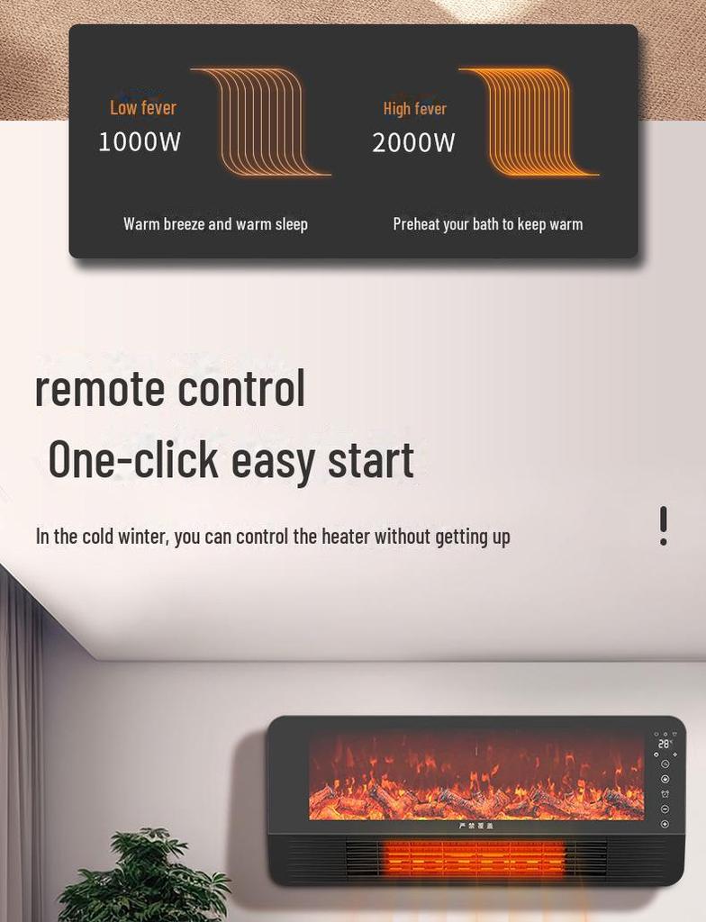 Chauffage de cheminée électrique mural avec flammes simulées pour bureau et petits espaces