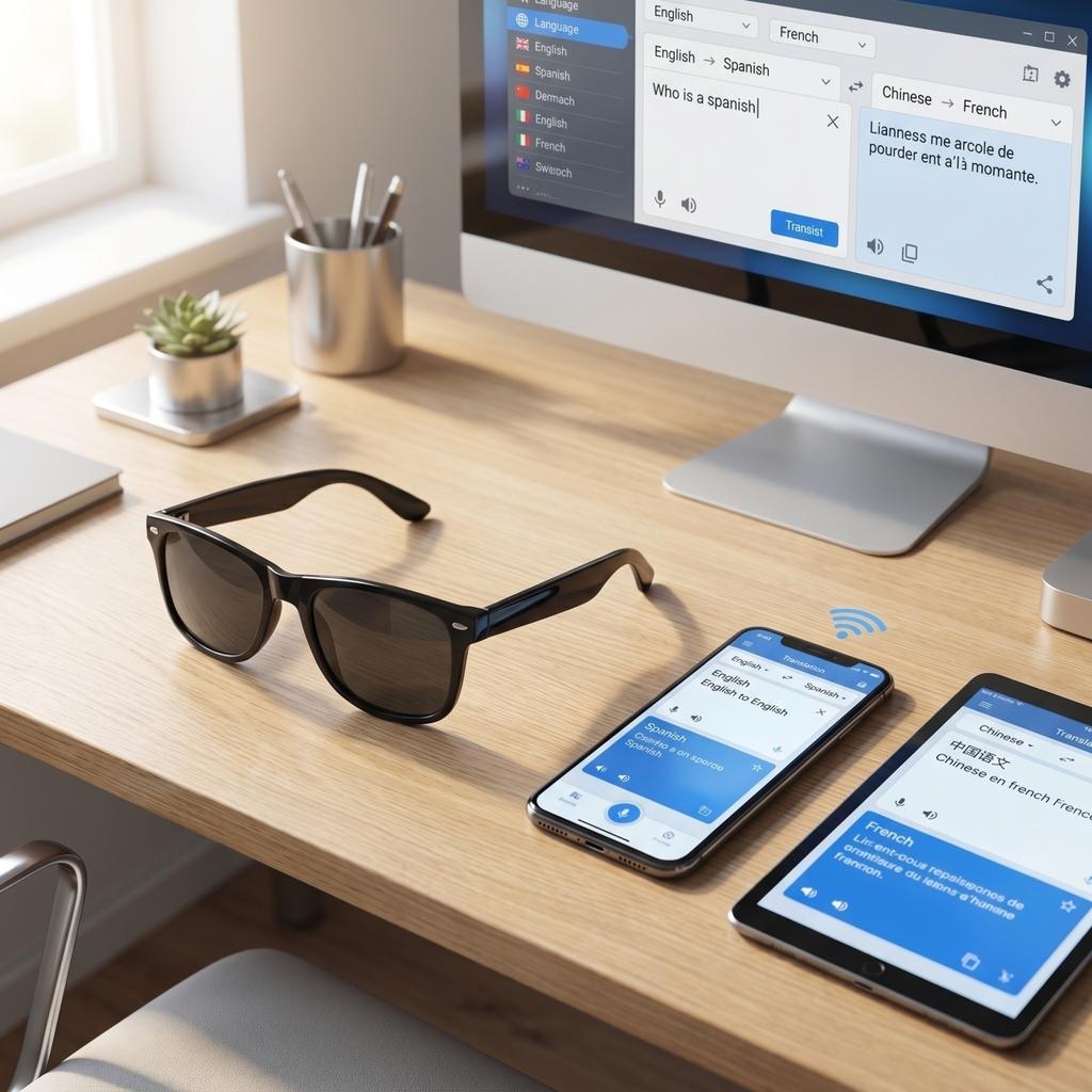 Intelligente mehrsprachige Übersetzungs-Bluetooth-Sonnenbrille Echtzeit-Sprachübersetzung Musik Anrufe Intelligente Brille