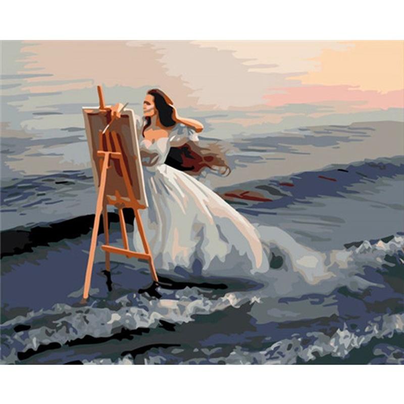 

Алмазная вышивка крестом Приморская женщина Алмазная мозаика Картина Ручная работа 20X30CM