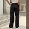 Women's Fashion Solid Color High Waist Drawstring Loose Multi Pocket Strap Casual Pants