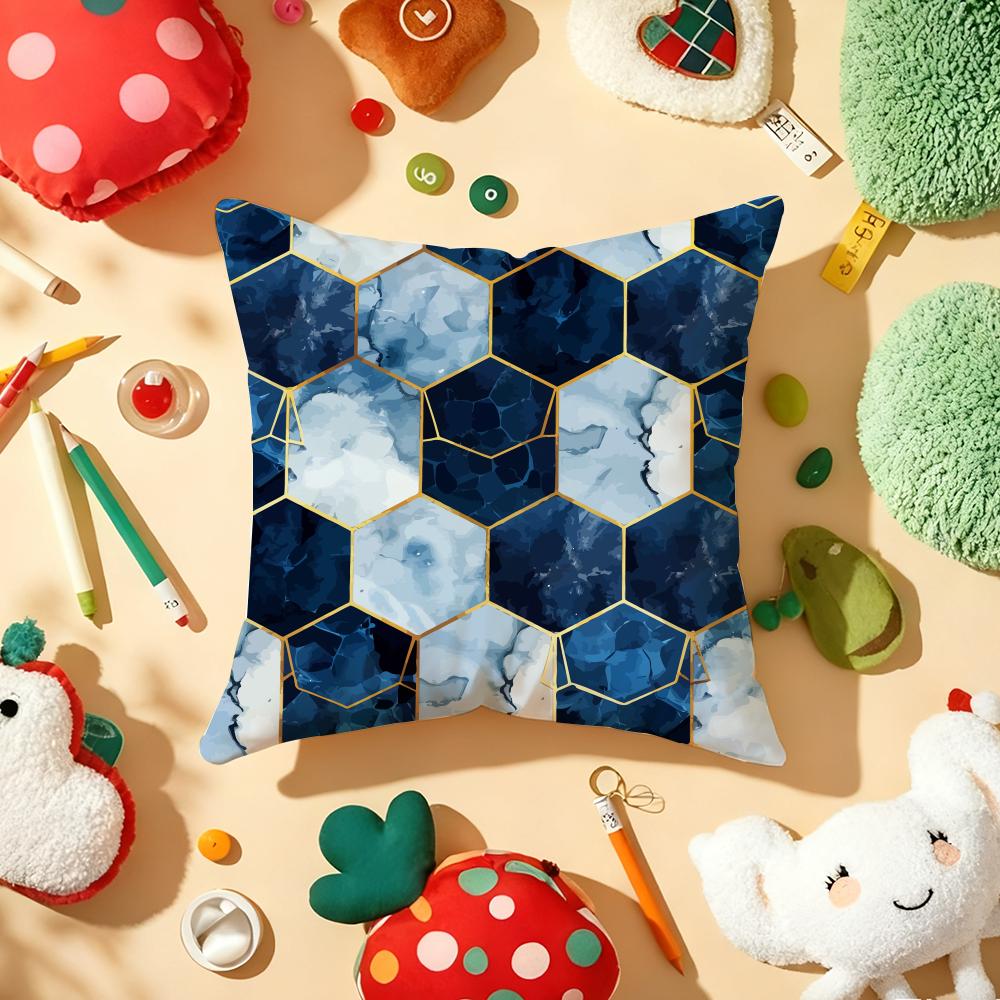 Hexagon Marble Pattern Cushion Cover Plush Fabric Soft DoubleSided Printed Sofa Warm Winter Home Gift Pillow Cover