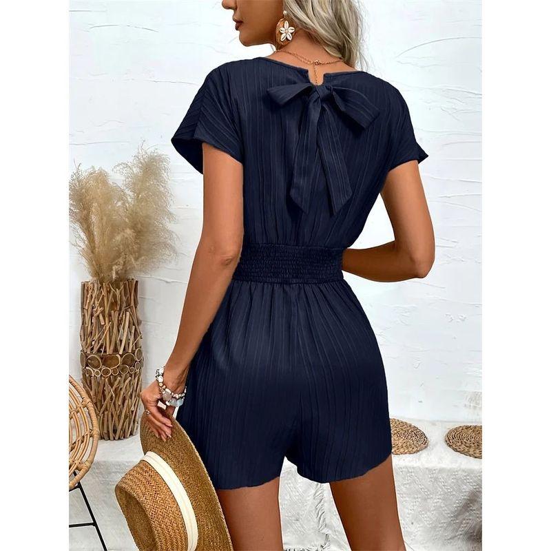 V-neck Casual Waist Cinched Jumpsuit V-neck Casual Loose Waist-Tight One-Piece Shorts