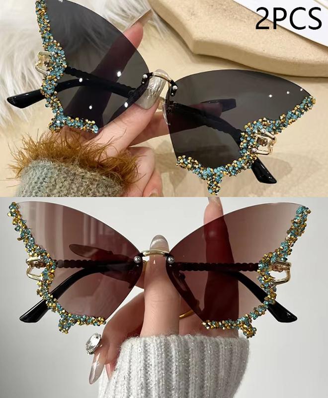 Premium High Quality Premium Luxury Diamond Butterfly Sun Protection Glasses Women Adults Y2K Vintage Retro Vintage Frameless Extra Large Oversized