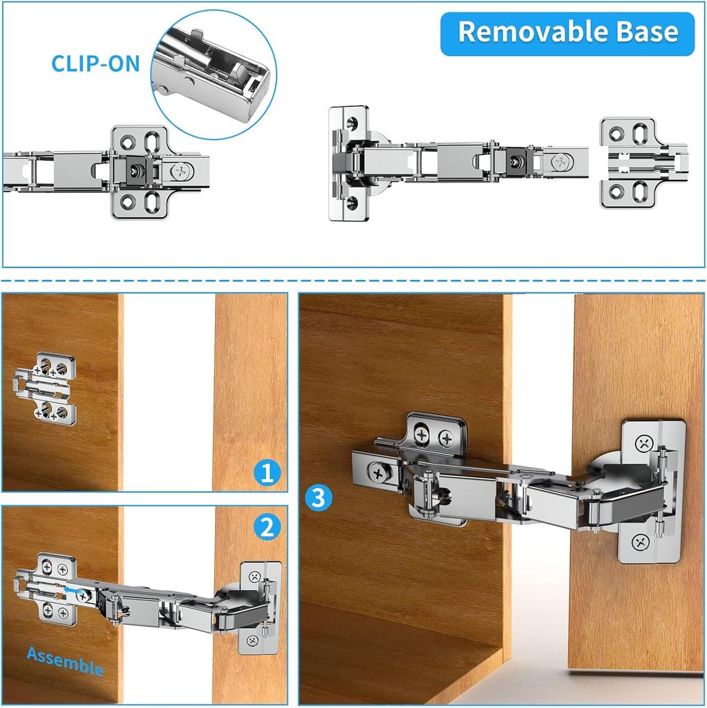 20/10/4PCS Cupboard Hinges Steel Kitchen Cabinet Wardrobe Door Hinge Self Close Full Overlay Hinge 95°-105° and 175° Opening