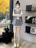 European Spring 2023 Women's Casual Korean-Style Hooded Vest & Short Skirt Set
