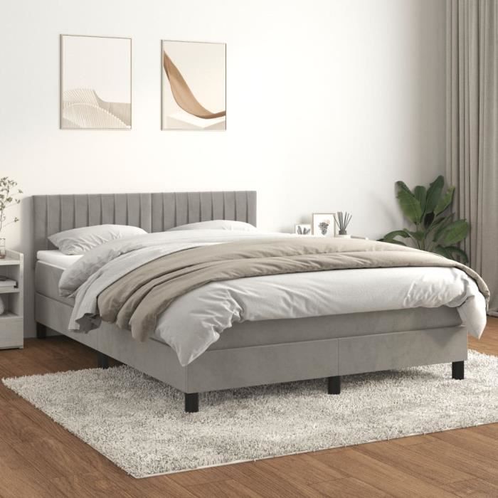 VidaXL Lit à sommier tapissier et matelas Gris clair 140x190cm Velours 3141419