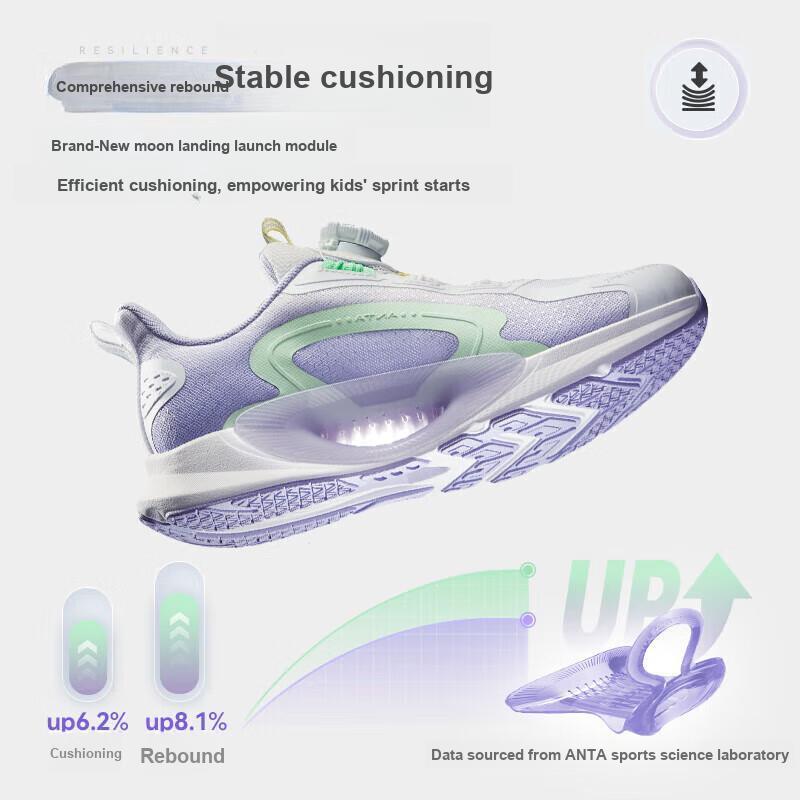 Anta Monthly Slip Resistant Durable Low Top Running Shoes Kids Sneakers White Purple 322325518H-2