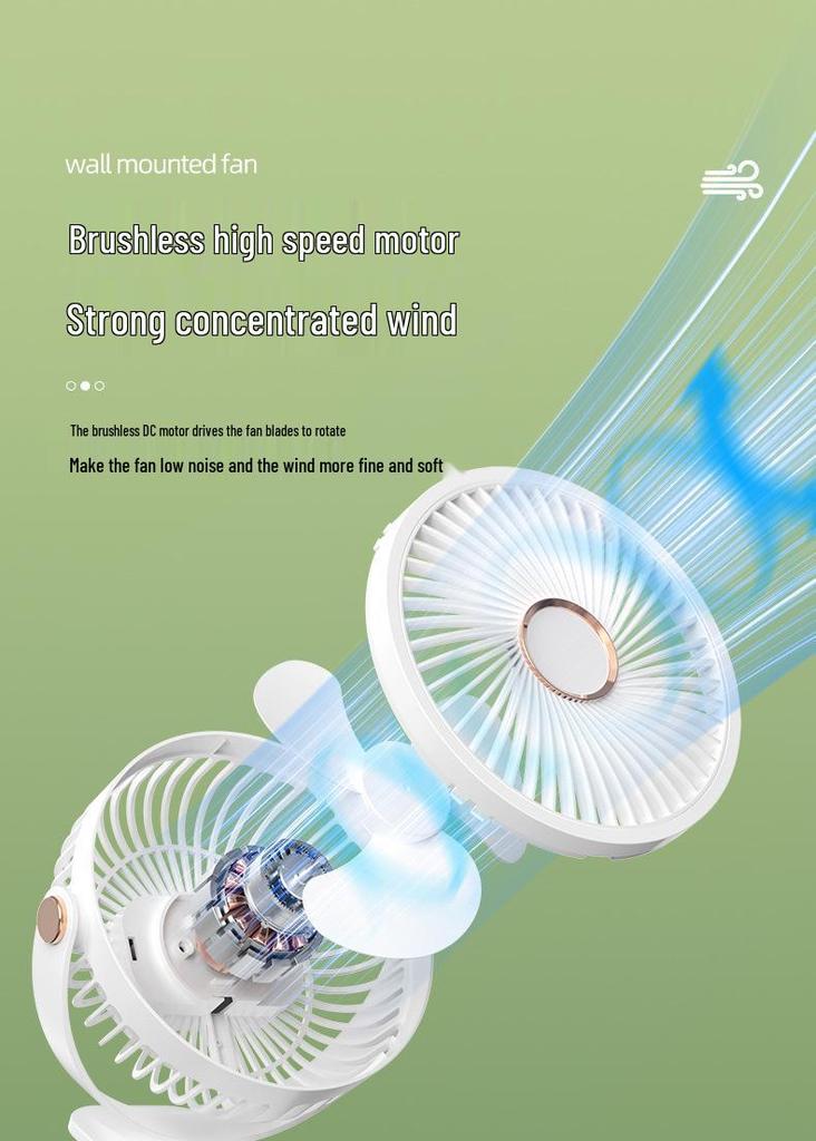 Rechargeable Wall-Mounted Office Fan: Portable Desk and Clip Design
