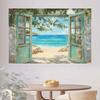 1pc, 2D flat, sea view window beach theme background - for photography background, home decoration, summer decoration, wsj