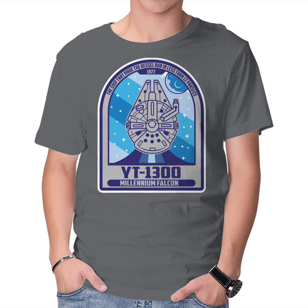 Unisex Crew Neck T-Shirt YT-1300 Millennium Falcon Graphic Short Sleeve Casual Tee M