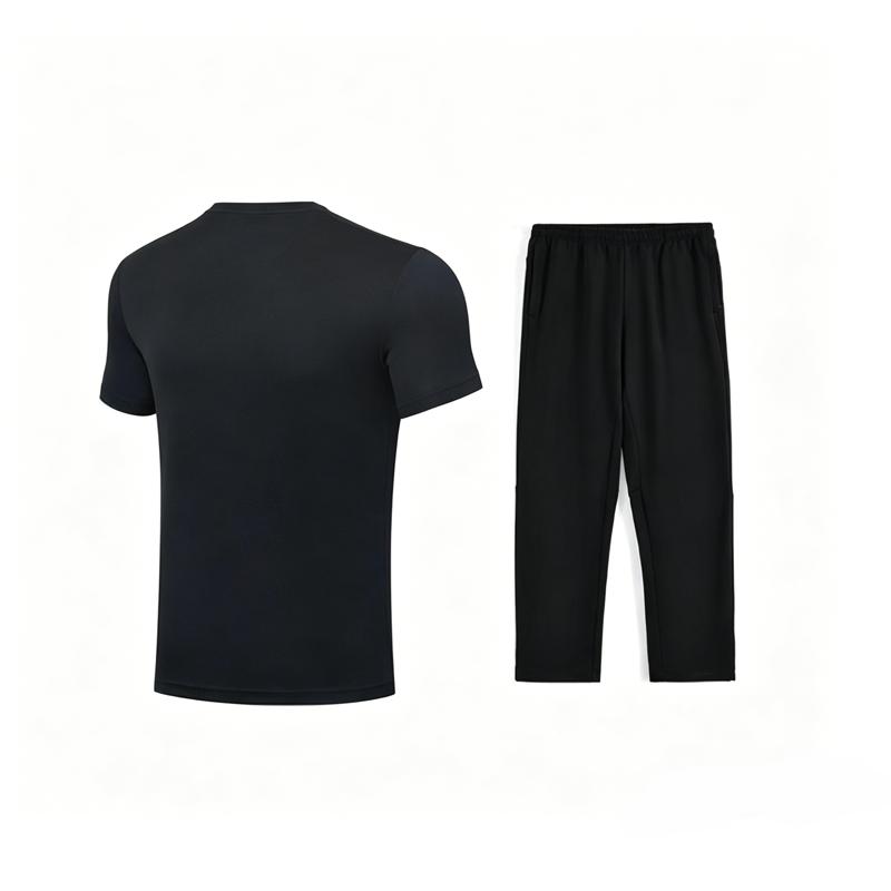 Li-Ning Plain Logo Simple Versatile Comfortable Breathable Pullover Short Sleeve Casual Sports Suit Unisex suit Black AHST347-1+AKLU881-1