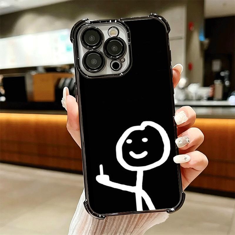 Funny Stickman Matchman Plating Phone Case For Iphone 16 17 Pro Max Air 16E 14 15 Plus 12 13 Mini Anti-Fall Airabag Cover