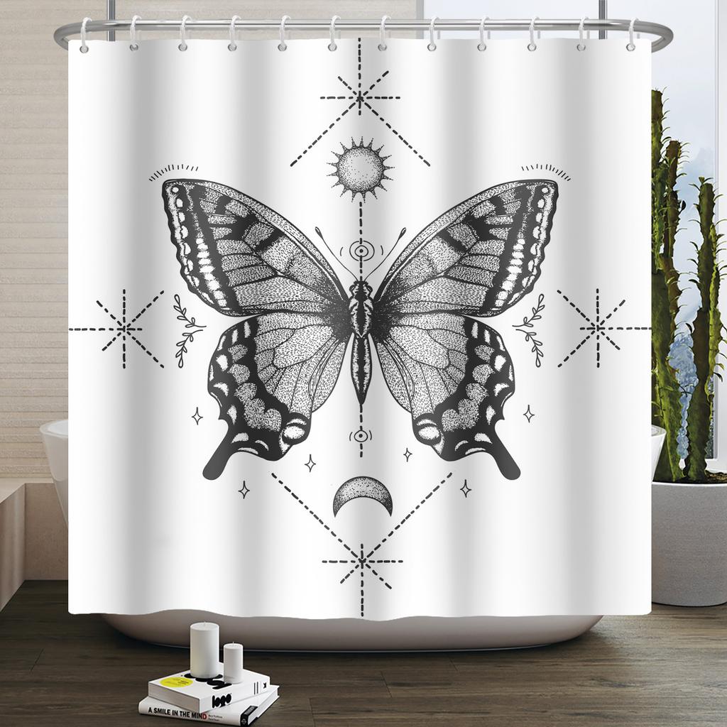 Butterfly Moth Moon Phase Shower Curtain Mushroom Floral Sun Star Plant Flower Goth Witchy Waterproof Bathroom Curtain Home Deco