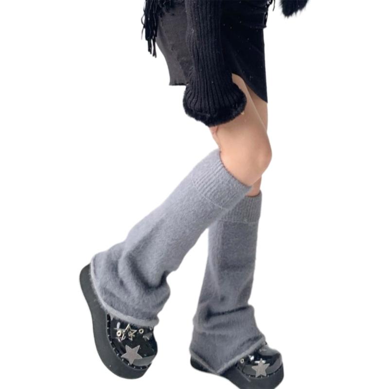Women Flared Loose Foot Cover Winter Furry Solid Color Leg Warmers Streetwear