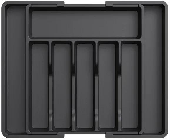 

Kitchen expandable cookware tray, cutlery drawer storage, adjustable silverware and cutlery rack, large compact plastic чёрный