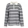 Shop   Women Collar Half Zip Stripe Retro Loose Ls Tee Gray Naru Wsh260057