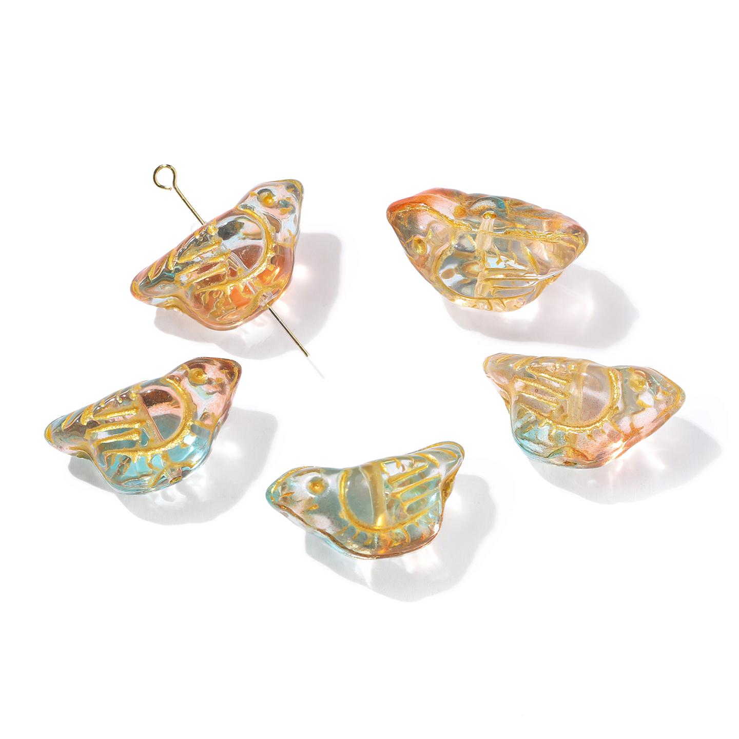 

5pcs 11.5*22mm Glass Colored Small Bird Shaped Beads with Golden Edge Spacer Beads for DIY Necklaces Jewelry Making Accessories